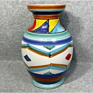Pier 1 Imports Handpainted Italian Vase Made In Italy Ceramic Colorful Geometric